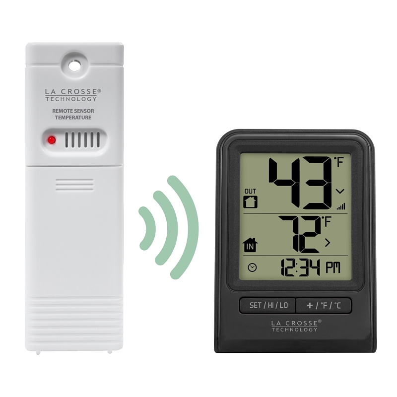 La Crosse Technology Drahtloses Thermometer – Misst Innen-/Außentemperatur, Mit Trendanzeige, Schwarz